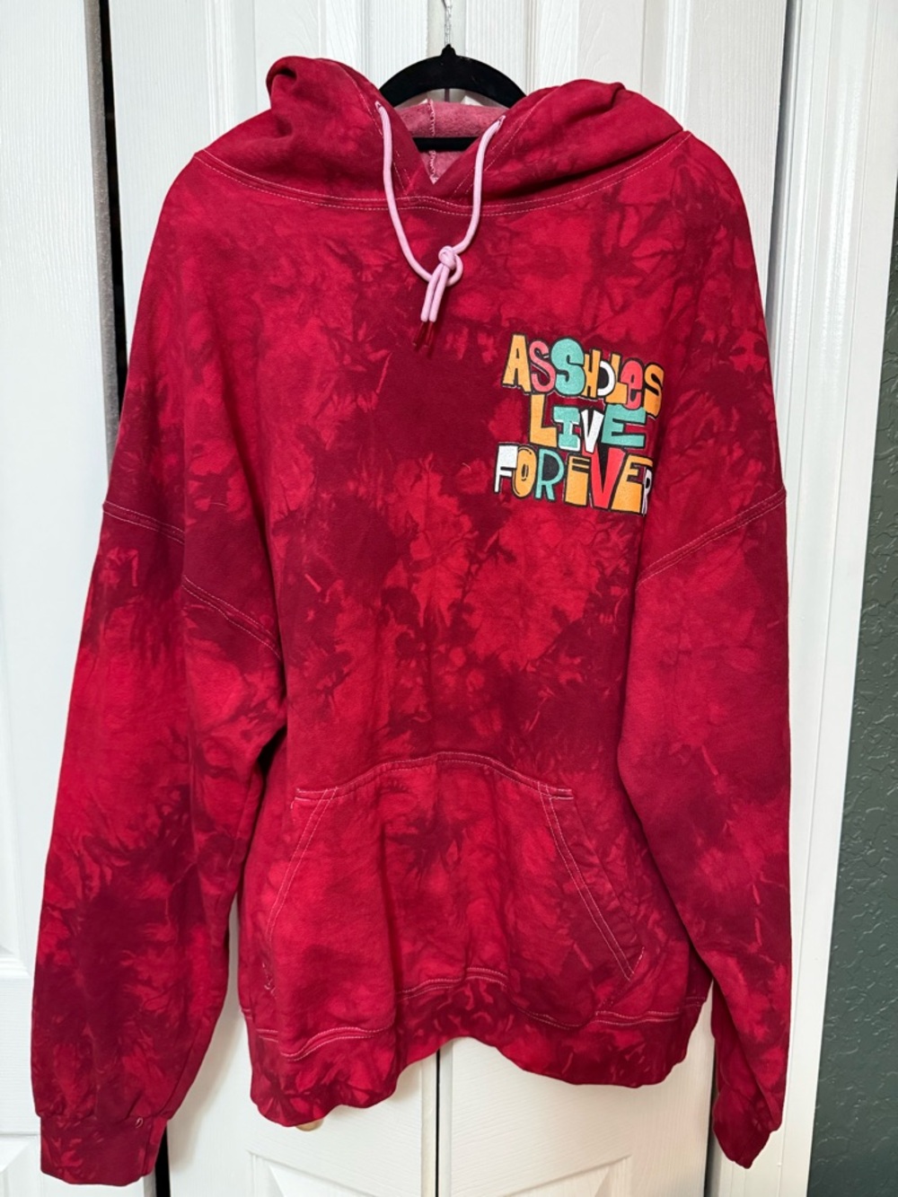 Red Tie-Dye Hooded Sweatshirt with Multicolor Graphic
